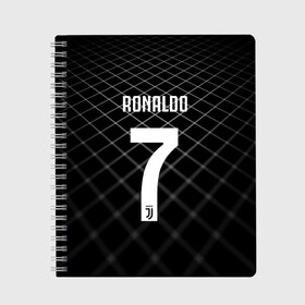 Тетрадь с принтом RONALDO JUVE SPORT в Кировске, 100% бумага | 48 листов, плотность листов — 60 г/м2, плотность картонной обложки — 250 г/м2. Листы скреплены сбоку удобной пружинной спиралью. Уголки страниц и обложки скругленные. Цвет линий — светло-серый
 | Тематика изображения на принте: cr7 | fc | клуб | криштиану роналду | роналдо | фк | ювентус