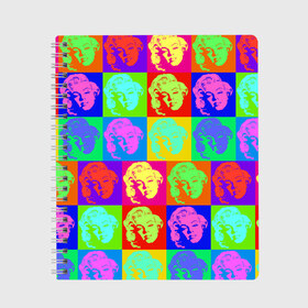 Тетрадь с принтом pop-art Marilyn Monroe в Кировске, 100% бумага | 48 листов, плотность листов — 60 г/м2, плотность картонной обложки — 250 г/м2. Листы скреплены сбоку удобной пружинной спиралью. Уголки страниц и обложки скругленные. Цвет линий — светло-серый
 | Тематика изображения на принте: marilyn monroe | pop art | мэрилин монро | поп арт