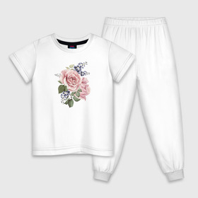 Детская пижама хлопок с принтом Розы в Кировске, 100% хлопок |  брюки и футболка прямого кроя, без карманов, на брюках мягкая резинка на поясе и по низу штанин
 | акварель | роза | розовые | цветы