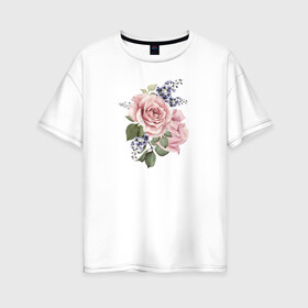 Женская футболка хлопок Oversize с принтом Розы в Кировске, 100% хлопок | свободный крой, круглый ворот, спущенный рукав, длина до линии бедер
 | акварель | роза | розовые | цветы