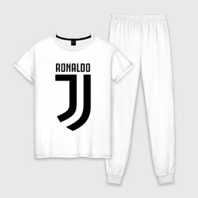 Женская пижама хлопок с принтом RONALDO JUVE SPORT в Кировске, 100% хлопок | брюки и футболка прямого кроя, без карманов, на брюках мягкая резинка на поясе и по низу штанин | cr7 | fc | клуб | криштиану роналду | роналдо | фк | ювентус