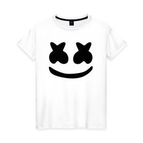 Женская футболка хлопок с принтом Маршмеллоу в Кировске, 100% хлопок | прямой крой, круглый вырез горловины, длина до линии бедер, слегка спущенное плечо | electronic music | marshmello | маршмеллоу | электронная музыка
