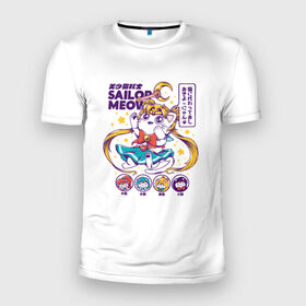 Мужская футболка 3D спортивная с принтом Sailor Meow в Кировске, 100% полиэстер с улучшенными характеристиками | приталенный силуэт, круглая горловина, широкие плечи, сужается к линии бедра | anime | cat | kawaii | sailor moon | аниме | каваи | кот котик | мультсериал | ностальгия | ретро | сейлор мун