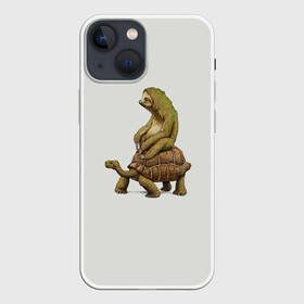 Чехол для iPhone 13 mini с принтом Ленивец и Черепаха в Кировске,  |  | быстрый | медленный | понедельник | работа | юмор