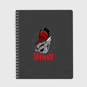 Тетрадь с принтом Slipknot в Кировске, 100% бумага | 48 листов, плотность листов — 60 г/м2, плотность картонной обложки — 250 г/м2. Листы скреплены сбоку удобной пружинной спиралью. Уголки страниц и обложки скругленные. Цвет линий — светло-серый
 | slipknot | грув | джей вайнберг | кори тейлор | крис фен | крэйг джонс | метал | мик томсон | музыка | ню | петля | рок | сид уилсон | скользящий узел | слайпкнот | слипкнот | слипнот | удавка