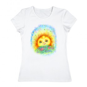 Женская футболка хлопок с принтом Солнечный город в Кировске, 100% хлопок | прямой крой, круглый вырез горловины, длина до линии бедер, слегка спущенное плечо | 