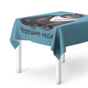 Скатерть 3D с принтом Черешню неси! в Кировске, 100% полиэстер (ткань не мнется и не растягивается) | Размер: 150*150 см | Тематика изображения на принте: еда | кот | кушать | мем | черешня