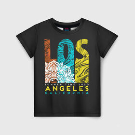 Детская футболка 3D с принтом Los Angeles California Surfing в Кировске, 100% гипоаллергенный полиэфир | прямой крой, круглый вырез горловины, длина до линии бедер, чуть спущенное плечо, ткань немного тянется | Тематика изображения на принте: 
