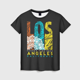 Женская футболка 3D с принтом Los Angeles California Surfing в Кировске, 100% полиэфир ( синтетическое хлопкоподобное полотно) | прямой крой, круглый вырез горловины, длина до линии бедер | Тематика изображения на принте: 