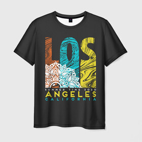 Мужская футболка 3D с принтом Los Angeles California Surfing в Кировске, 100% полиэфир | прямой крой, круглый вырез горловины, длина до линии бедер | 