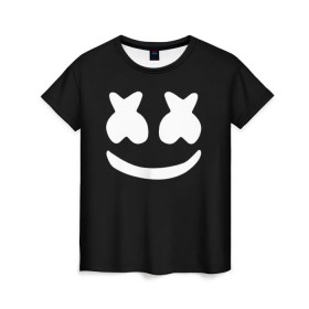 Женская футболка 3D с принтом Marshmello black в Кировске, 100% полиэфир ( синтетическое хлопкоподобное полотно) | прямой крой, круглый вырез горловины, длина до линии бедер | dj | dj marshmello | marshmello | клуб | клубная музыка | музыка