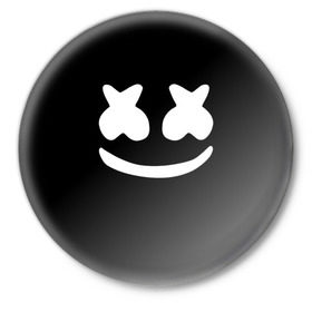 Значок с принтом Marshmello black в Кировске,  металл | круглая форма, металлическая застежка в виде булавки | Тематика изображения на принте: dj | dj marshmello | marshmello | клуб | клубная музыка | музыка