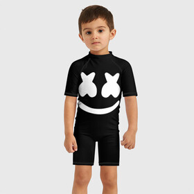 Детский купальный костюм 3D с принтом Marshmello black в Кировске, Полиэстер 85%, Спандекс 15% | застежка на молнии на спине | dj | dj marshmello | marshmello | клуб | клубная музыка | музыка