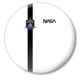 Значок с принтом NASA в Кировске,  металл | круглая форма, металлическая застежка в виде булавки | Тематика изображения на принте: shuttle | space | аполлон | галактика | джемини | космонав | космос | наса | скайлэб | сша | шаттл nasa