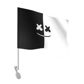 Флаг для автомобиля с принтом MARSHMELLO BLACK & WHITE в Кировске, 100% полиэстер | Размер: 30*21 см | dj | marshmello | клубная музыка | маршмелло | музыка | музыкант