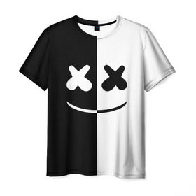 Мужская футболка 3D с принтом MARSHMELLO BLACK & WHITE в Кировске, 100% полиэфир | прямой крой, круглый вырез горловины, длина до линии бедер | dj | marshmello | клубная музыка | маршмелло | музыка | музыкант