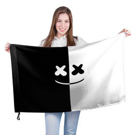 Флаг 3D с принтом MARSHMELLO BLACK & WHITE в Кировске, 100% полиэстер | плотность ткани — 95 г/м2, размер — 67 х 109 см. Принт наносится с одной стороны | dj | marshmello | клубная музыка | маршмелло | музыка | музыкант