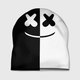 Шапка 3D с принтом MARSHMELLO BLACK & WHITE в Кировске, 100% полиэстер | универсальный размер, печать по всей поверхности изделия | dj | marshmello | клубная музыка | маршмелло | музыка | музыкант