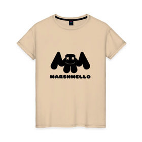 Женская футболка хлопок с принтом MARSHMELLO в Кировске, 100% хлопок | прямой крой, круглый вырез горловины, длина до линии бедер, слегка спущенное плечо | dj | marshmello | клубная музыка | маршмелло | музыка | музыкант