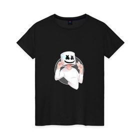 Женская футболка хлопок с принтом Marshmello в Кировске, 100% хлопок | прямой крой, круглый вырез горловины, длина до линии бедер, слегка спущенное плечо | 