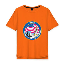 Мужская футболка хлопок Oversize с принтом NASA Kennedy Space Center в Кировске, 100% хлопок | свободный крой, круглый ворот, “спинка” длиннее передней части | administration | aeronautics | brand | logo | nasa | national | oldschool | space | usa | исследование | космос | лого | наса | национальное | олдскул | сша | управление