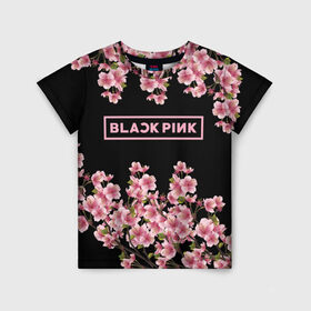 Детская футболка 3D с принтом BlackPink sakura в Кировске, 100% гипоаллергенный полиэфир | прямой крой, круглый вырез горловины, длина до линии бедер, чуть спущенное плечо, ткань немного тянется | Тематика изображения на принте: black  pink | blackpink | jennie | jisoo | k pop | lalisa | sakura | группа | к поп | корейская группа | розовый | сакура | черный