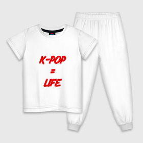 Детская пижама хлопок с принтом K-POP = LIFE в Кировске, 100% хлопок |  брюки и футболка прямого кроя, без карманов, на брюках мягкая резинка на поясе и по низу штанин
 | Тематика изображения на принте: bts | j hope | jimin | jin | jungkook | k pop | rap monster | rapmon | suga | v | бтс | группа | корея