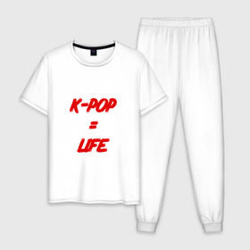 Мужская пижама хлопок с принтом K-POP = LIFE в Кировске, 100% хлопок | брюки и футболка прямого кроя, без карманов, на брюках мягкая резинка на поясе и по низу штанин
 | bts | j hope | jimin | jin | jungkook | k pop | rap monster | rapmon | suga | v | бтс | группа | корея
