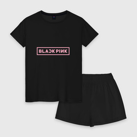 Женская пижама с шортиками хлопок с принтом BlackPink 95 JISOO в Кировске, 100% хлопок | футболка прямого кроя, шорты свободные с широкой мягкой резинкой | 97 jisoo | black  pink | blackpink | jennie | jisoo | k pop | lalisa | группа | к поп | корейская группа | розовый | черный