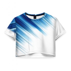Женская футболка 3D укороченная с принтом ABSTRACT BLUE в Кировске, 100% полиэстер | круглая горловина, длина футболки до линии талии, рукава с отворотами | abstract | blue | geometry | абстракция | геометрия | градиент | линии | синий