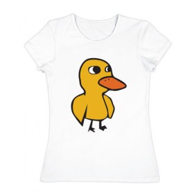 Женская футболка хлопок с принтом Утка в Кировске, 100% хлопок | прямой крой, круглый вырез горловины, длина до линии бедер, слегка спущенное плечо | duck | duckling | утенок | утка
