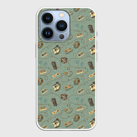 Чехол для iPhone 13 Pro с принтом Oldschool pattern в Кировске,  |  | 80 | 90 | camera | eighties | nineties | oldschool | phone | retro | vch | видеокассета | восьмидесятые | девяностые | камера | кассета | олдскул | очки | ретро | телефон
