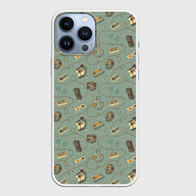 Чехол для iPhone 13 Pro Max с принтом Oldschool pattern в Кировске,  |  | Тематика изображения на принте: 80 | 90 | camera | eighties | nineties | oldschool | phone | retro | vch | видеокассета | восьмидесятые | девяностые | камера | кассета | олдскул | очки | ретро | телефон