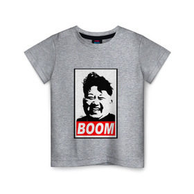 Детская футболка хлопок с принтом BOOM КИМ ЧЕН ЫН в Кировске, 100% хлопок | круглый вырез горловины, полуприлегающий силуэт, длина до линии бедер | Тематика изображения на принте: boom | kim chen eun | mems | ким чен ын | кнр | мемы | северная корея | ядерные ракеты
