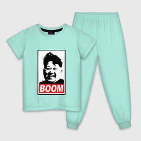 Детская пижама хлопок с принтом BOOM КИМ ЧЕН ЫН в Кировске, 100% хлопок |  брюки и футболка прямого кроя, без карманов, на брюках мягкая резинка на поясе и по низу штанин
 | boom | kim chen eun | mems | ким чен ын | кнр | мемы | северная корея | ядерные ракеты