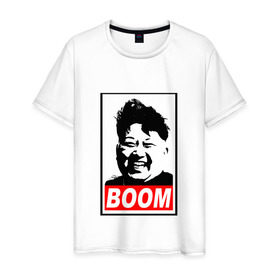 Мужская футболка хлопок с принтом BOOM КИМ ЧЕН ЫН в Кировске, 100% хлопок | прямой крой, круглый вырез горловины, длина до линии бедер, слегка спущенное плечо. | boom | kim chen eun | mems | ким чен ын | кнр | мемы | северная корея | ядерные ракеты