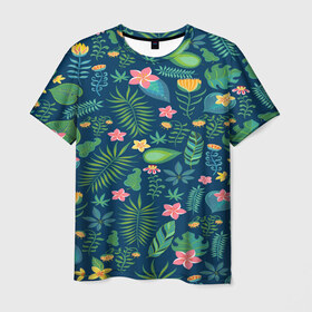 Мужская футболка 3D с принтом Тропики в Кировске, 100% полиэфир | прямой крой, круглый вырез горловины, длина до линии бедер | jungle | деревья | джунгли | зелень | кусты | лес | мох | океан | пальмы | пляж | тропики | экзотика