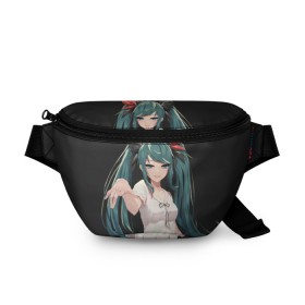 Поясная сумка 3D с принтом Hatsune Miku в Кировске, 100% полиэстер | плотная ткань, ремень с регулируемой длиной, внутри несколько карманов для мелочей, основное отделение и карман с обратной стороны сумки застегиваются на молнию | hatsune miku | аниме | вокалоид | девушки | манга | мульт | оружие | певица | сёдзё | сериал | хатсуне мику | япония