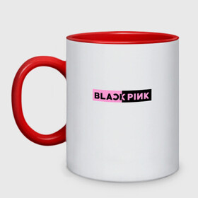 Кружка двухцветная с принтом BlackPink  в Кировске, керамика | объем — 330 мл, диаметр — 80 мм. Цветная ручка и кайма сверху, в некоторых цветах — вся внутренняя часть | black  pink | blackpink | jennie | jisoo | k pop | lalisa | группа | к поп | корейская группа | розовый | черный