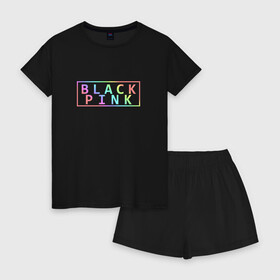 Женская пижама с шортиками хлопок с принтом BlackPink в Кировске, 100% хлопок | футболка прямого кроя, шорты свободные с широкой мягкой резинкой | black  pink | blackpink | jennie | jisoo | k pop | lalisa | группа | к поп | корейская группа | розовый | черный