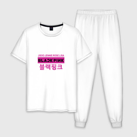 Мужская пижама хлопок с принтом BlackPink в Кировске, 100% хлопок | брюки и футболка прямого кроя, без карманов, на брюках мягкая резинка на поясе и по низу штанин
 | black  pink | blackpink | jennie | jisoo | k pop | lalisa | группа | к поп | корейская группа | розовый | черный