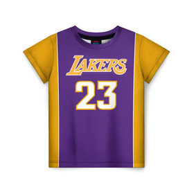 Детская футболка 3D с принтом Lakers в Кировске, 100% гипоаллергенный полиэфир | прямой крой, круглый вырез горловины, длина до линии бедер, чуть спущенное плечо, ткань немного тянется | Тематика изображения на принте: 