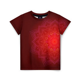 Детская футболка 3D с принтом Красная мандала в Кировске, 100% гипоаллергенный полиэфир | прямой крой, круглый вырез горловины, длина до линии бедер, чуть спущенное плечо, ткань немного тянется | символ | узор | цветок