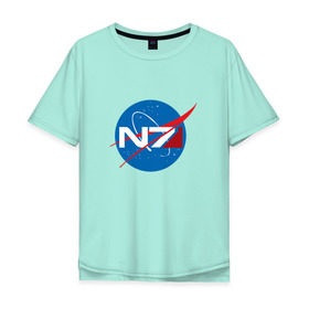 Мужская футболка хлопок Oversize с принтом NASA N7 MASS EFFECT в Кировске, 100% хлопок | свободный крой, круглый ворот, “спинка” длиннее передней части | Тематика изображения на принте: logo | n7 | nasa | space | логотип | масс эффект | н7 | наса