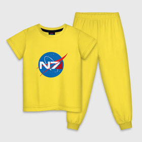 Детская пижама хлопок с принтом NASA N7 MASS EFFECT в Кировске, 100% хлопок |  брюки и футболка прямого кроя, без карманов, на брюках мягкая резинка на поясе и по низу штанин
 | Тематика изображения на принте: logo | n7 | nasa | space | логотип | масс эффект | н7 | наса