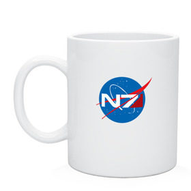 Кружка с принтом NASA N7 MASS EFFECT в Кировске, керамика | объем — 330 мл, диаметр — 80 мм. Принт наносится на бока кружки, можно сделать два разных изображения | logo | n7 | nasa | space | логотип | масс эффект | н7 | наса