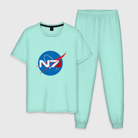 Мужская пижама хлопок с принтом NASA N7 MASS EFFECT в Кировске, 100% хлопок | брюки и футболка прямого кроя, без карманов, на брюках мягкая резинка на поясе и по низу штанин
 | Тематика изображения на принте: logo | n7 | nasa | space | логотип | масс эффект | н7 | наса