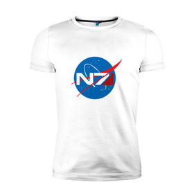 Мужская футболка премиум с принтом NASA N7 MASS EFFECT в Кировске, 92% хлопок, 8% лайкра | приталенный силуэт, круглый вырез ворота, длина до линии бедра, короткий рукав | logo | n7 | nasa | space | логотип | масс эффект | н7 | наса
