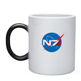 Кружка хамелеон с принтом NASA N7 MASS EFFECT в Кировске, керамика | меняет цвет при нагревании, емкость 330 мл | logo | n7 | nasa | space | логотип | масс эффект | н7 | наса