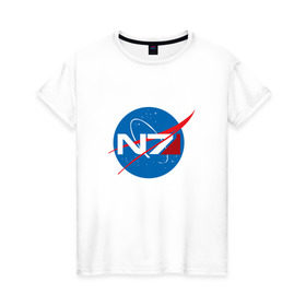 Женская футболка хлопок с принтом NASA N7 MASS EFFECT в Кировске, 100% хлопок | прямой крой, круглый вырез горловины, длина до линии бедер, слегка спущенное плечо | logo | n7 | nasa | space | логотип | масс эффект | н7 | наса
